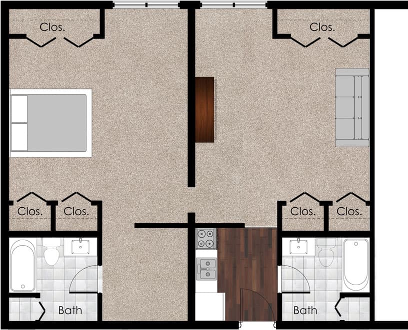 Large 1-Bedroom floor plan diagram