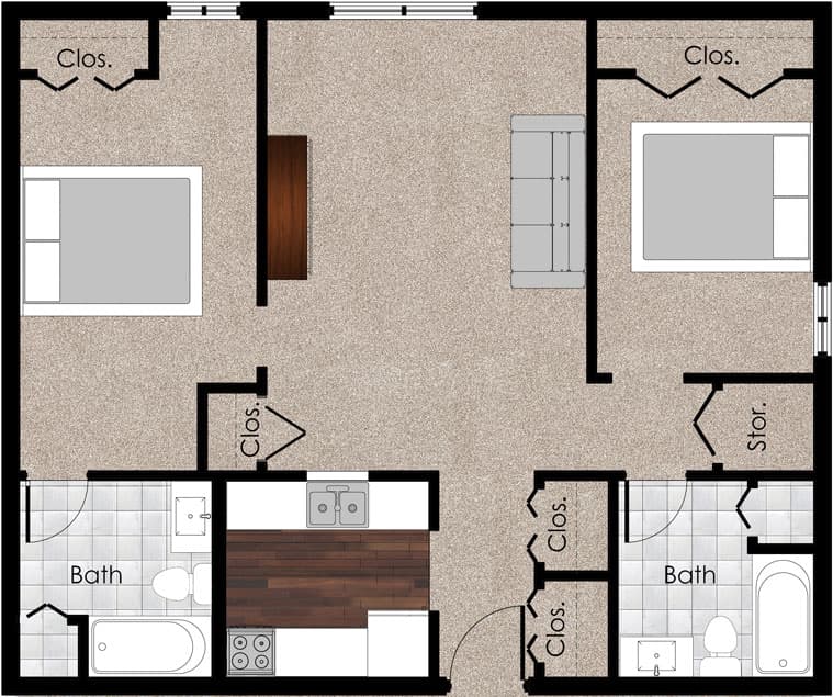 Standard 2-Bedroom floor plan diagram